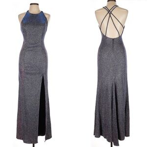 Juniors Dear Moon High Neck Cutout Back Iridescent Shimmer Formal Party Dress 13